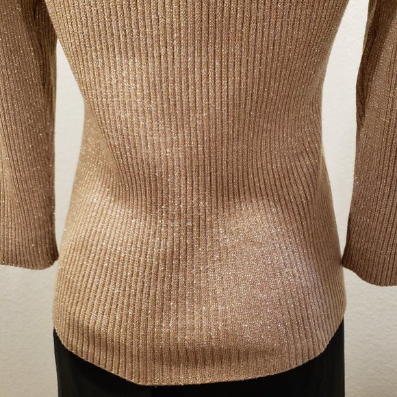 Uniform John Paul Richard Sparkly Metallic Gold V Neck Sweater M - Picture 7 of 9